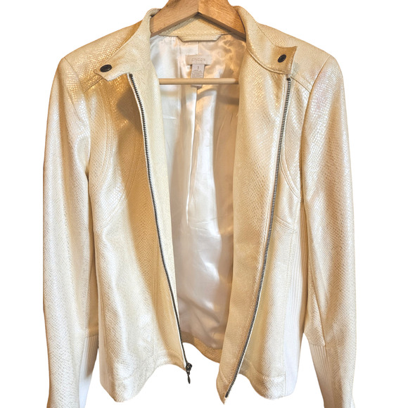 Chico's Snakeskin Embossed Faux Leather Jacket Cream Women's Size 1 (Medium) - Picture 6 of 12